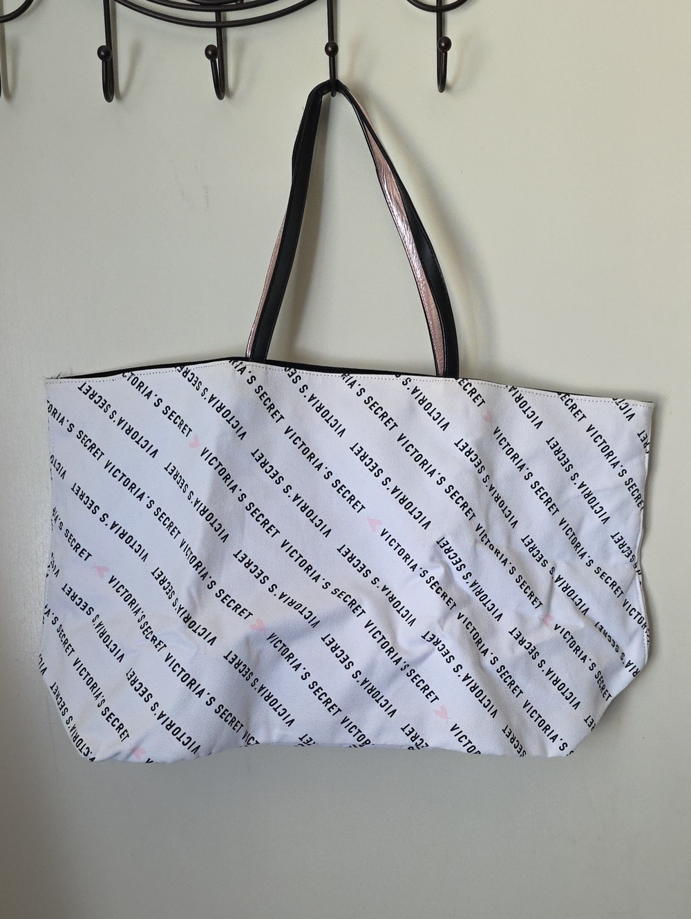 Victoria's Secret White Logo Tote with Black and Pink Handles
